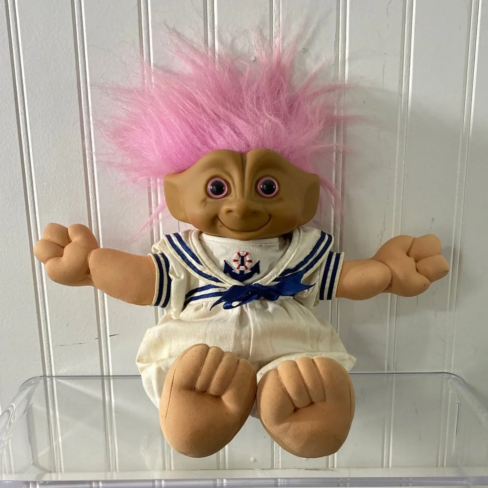 Vintage 80s 1991 Treasure Trolls Troll‎ Doll Pink Hair Haunted Look Sailor Girl